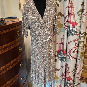 Boden Brown and White Floral Midi Wrap Dress With Pockets Size 12R